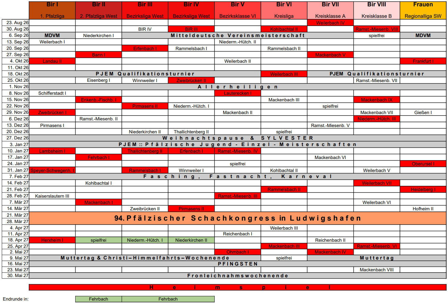 Spielplan Saison 2026/2027